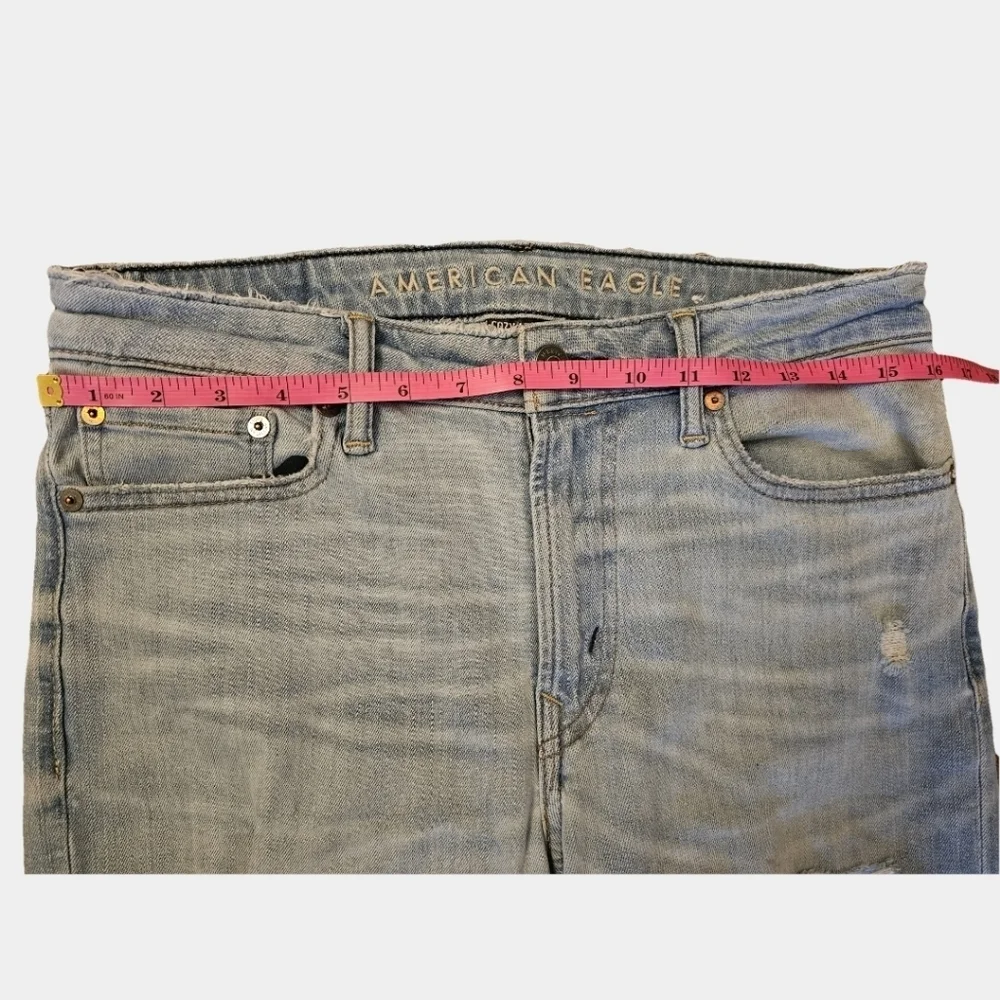 American Eagle Air Flex Patched Slim Fit Light Wash Jeans Size 30X32